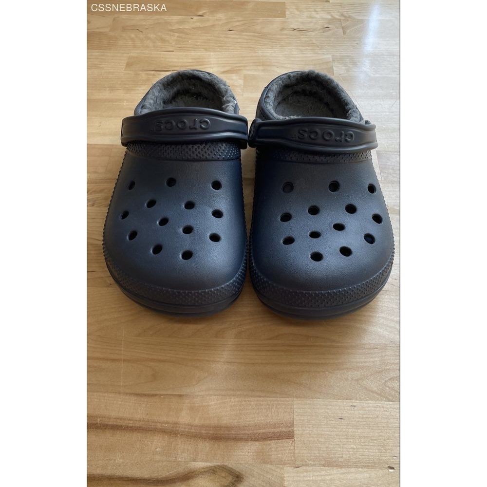 Crocs Blue Classic Lined Clog Navy Fuzzy Slipper Shoes Unisex - Size M7W9